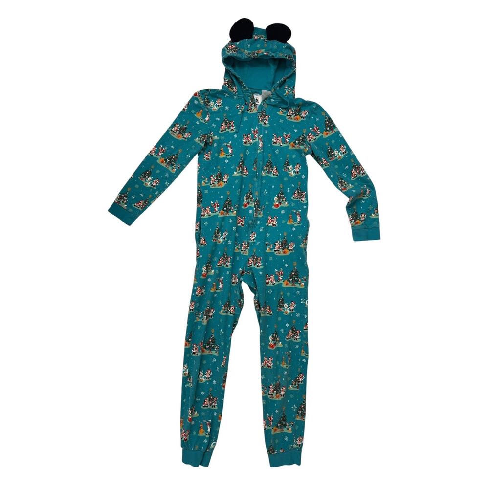 DISNEY Christmas Mickey Mouse One Piece Hoodie Pajama Small Adult MVMCP Teal